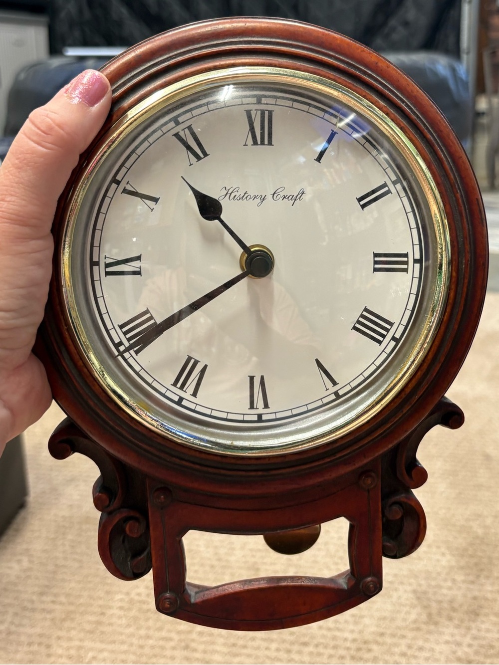 Enesco Brown and Gold Roman Numeral Wall Clock History Craft